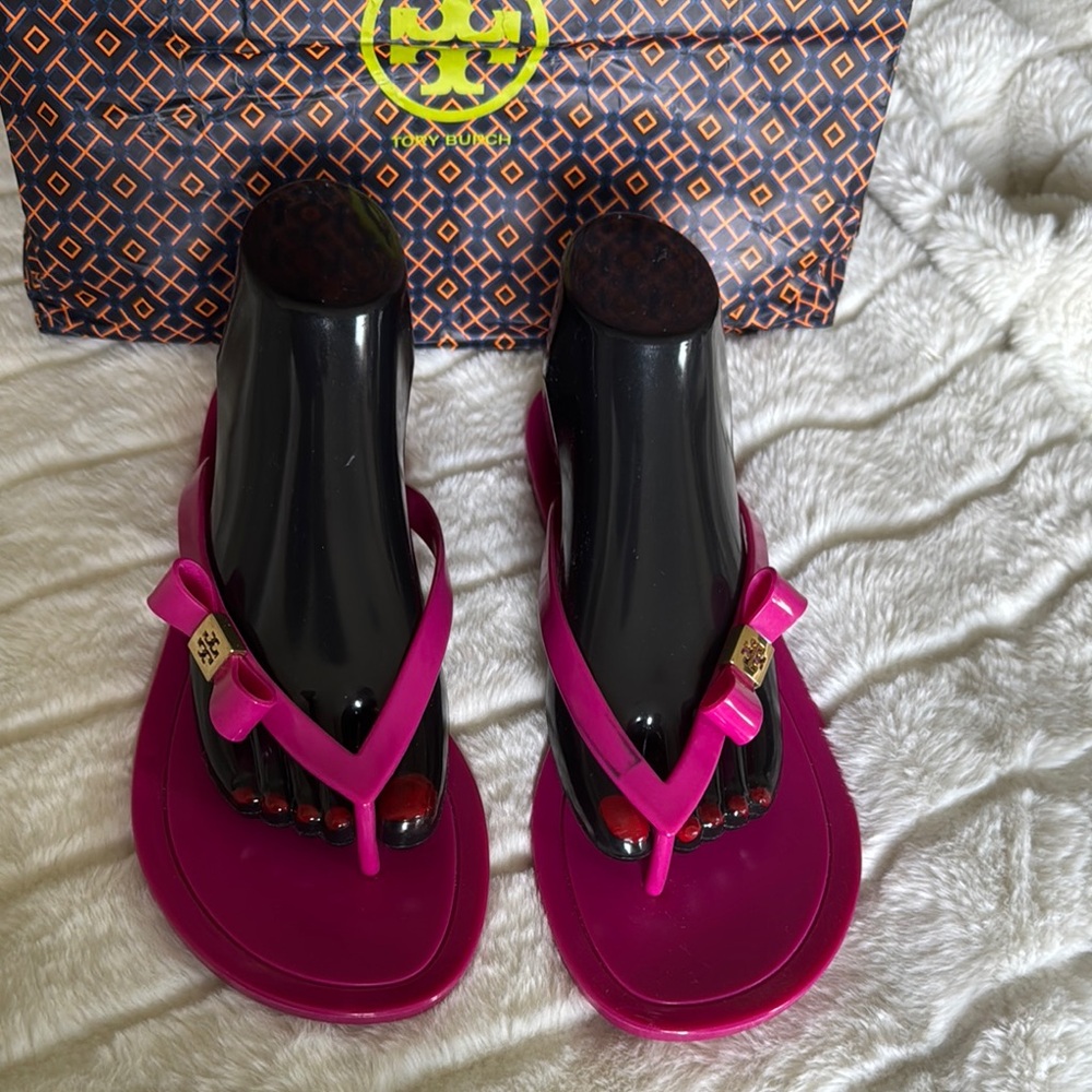 Tory Burch Fuchsia Bow Jelly Sandals